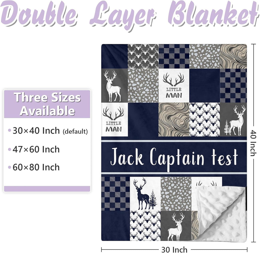 Personalized Baby Crib Bedding Set, 5 Pcs Custom Name Nursery Bedding Set for Girls Boys, Blue Woodland Deer Baby Crib Set for Toddlers Infants, Double Layer Bedding Crib Sets Customized Gifts