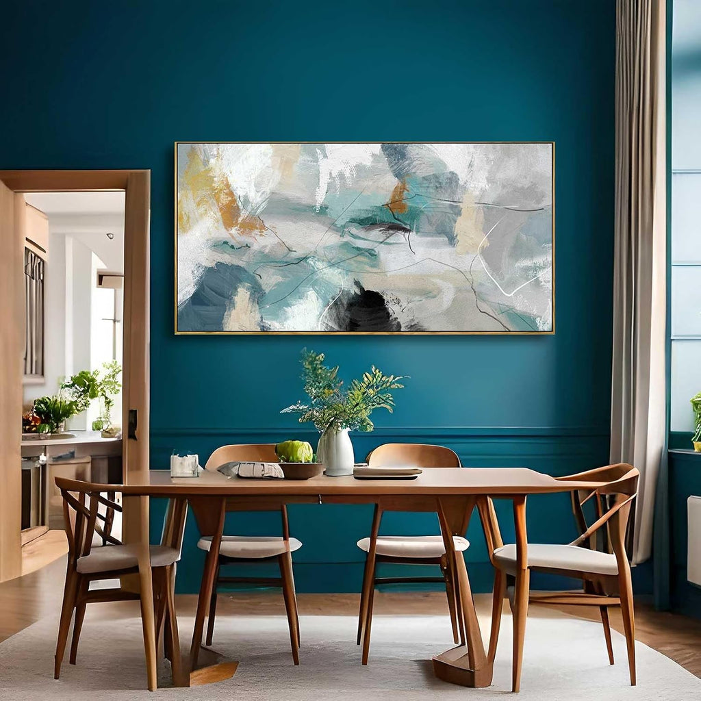 Wall Art Living Room Decorations 24'x48' Teal Wall Art Abstract Paintings Modern Framed Art Room Decor for Bedroom Kitchen Office