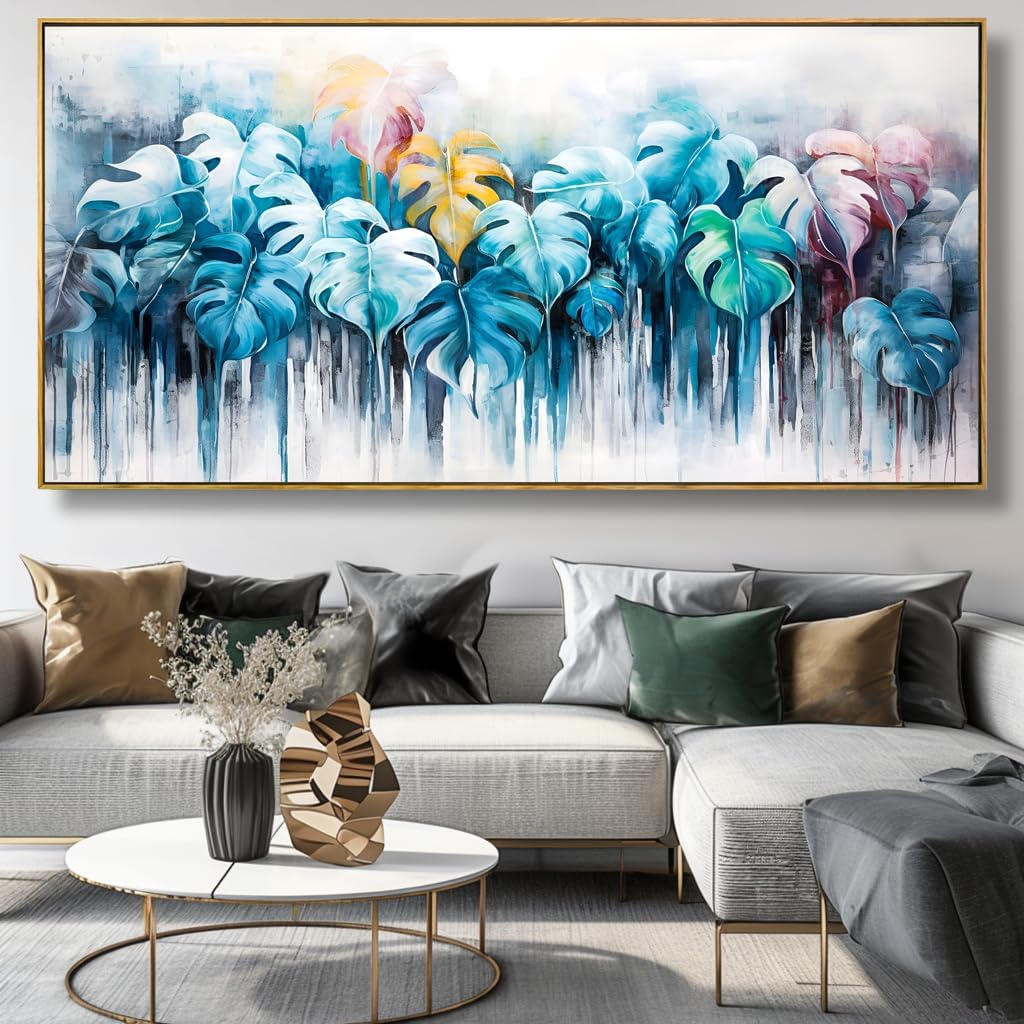 Wall Art Colorful Leaf Abstract Modern Artwork Canvas Painting for Bedroom Living Room Office Large Decor 24'x48' with Framed