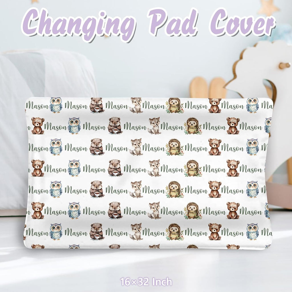 Personalized Baby Crib Bedding Set, 5 Pcs Custom Name Nursery Bedding Set for Girls Boys, Forest Animals Baby Crib Set for Toddlers Infants, Double Layer Bedding Crib Sets Customized Gifts