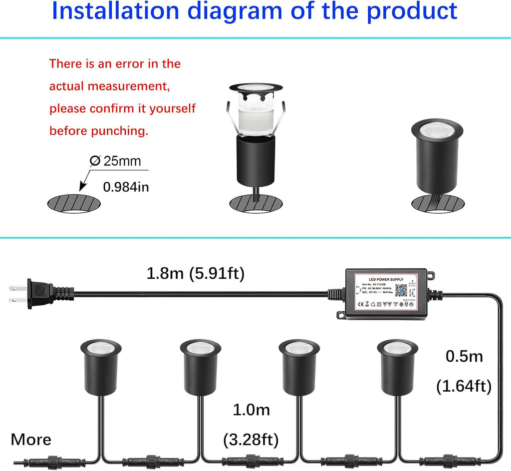Wi-Fi Smart LED Outdoor Deck Lights, RGB Φ1.18in Low Voltage 12V DC IP67 Waterproof, Timer Voice Music Color Changing, Compatible with Aleax Google Assistant, Stair Step Lighting 16 Pack Black