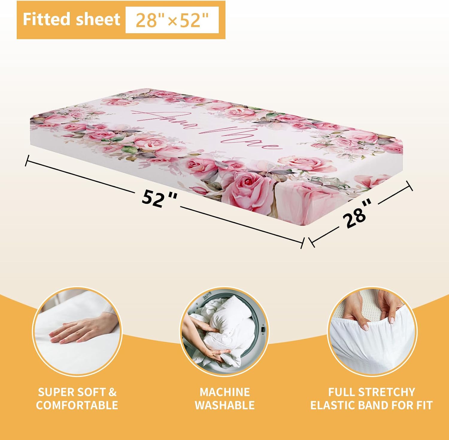 Terwex Custom Crib Bedding Set - 5 Pcs Personalized Name Pink Flowers Baby Crib Set for Infant Toddler Girl - Comfortable Double Layer Nursery Bedding Set - Customized Present for Birthday Baby Shower