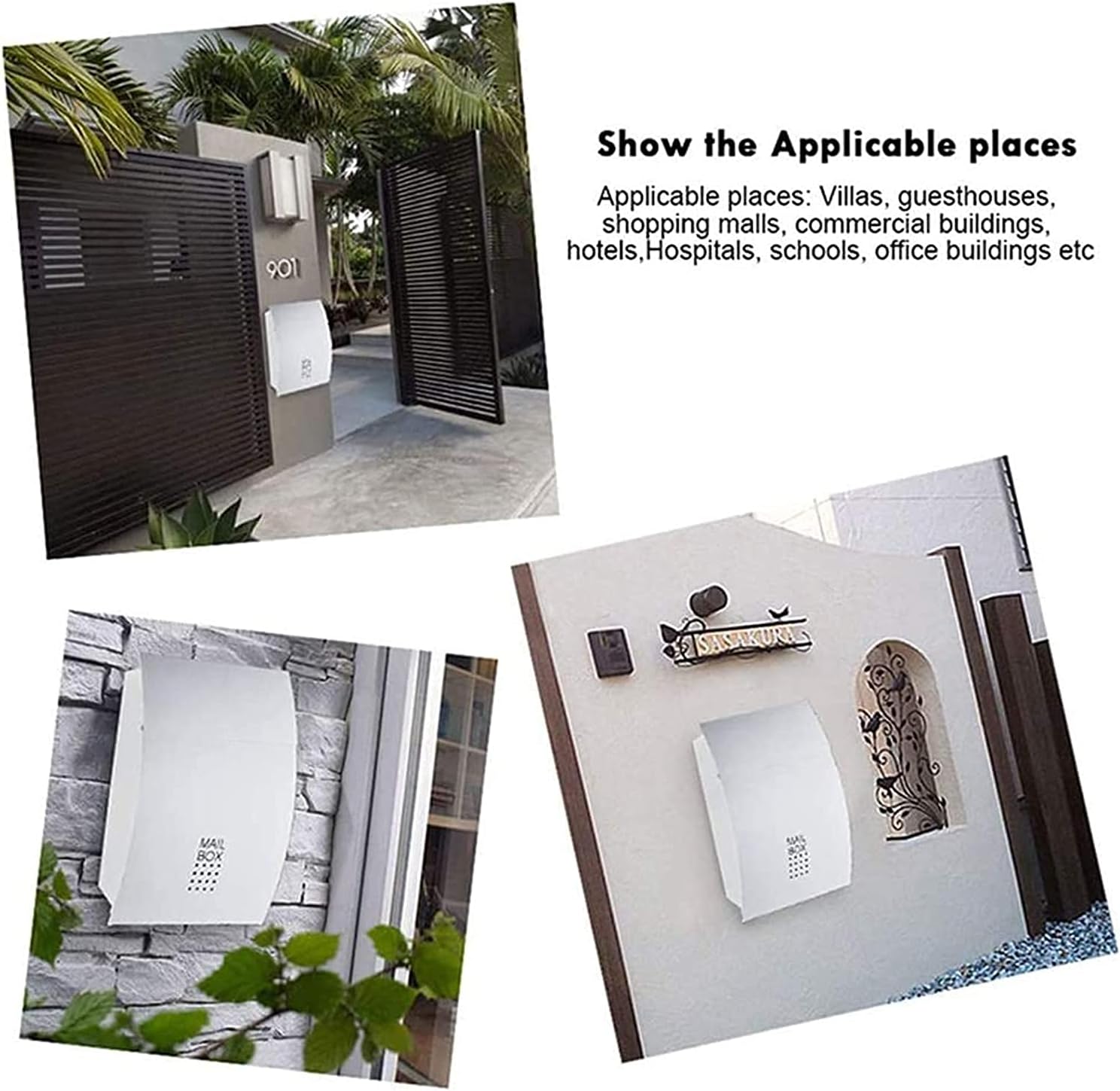 Wall-Mount Mailboxes Modern Villa Metal Mail Box ，Outdoor Rainproof Wall-Mounted Mailbox Household Large Magazine Postbox with Lock and Keys (Color : White, Size : 32 * 10.5 * 45.5cm)