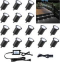 Deck Lights with Photocell and Protecting Shell, Cold White Φ1.18in Low Voltage 12V DC IP67 Waterproof, Electric Wired Round Recessed LED Outdoor Stair Step Landscape Lighting, 16 Pack Black