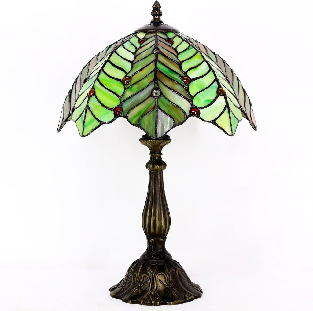 Tiffany Lamp Touch Control Table Lamp Brown Green Leaf Style Stained Glass Desk Lamp 12X12X19 Inches Reading Light