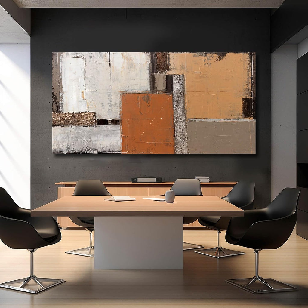 Artexist Orange Abstract Canvas Photo Prints Living Room White Artwork Brown Block Painting for Room 29'x 58' Office Wall Art Bedroom Hallway Decor