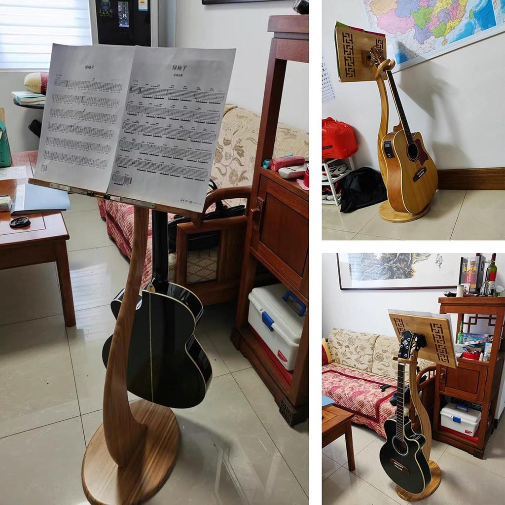 Sheet Music Stand, Orchestral Wooden Music Stand, with Violin Guitar Hanger, Wood Station for Conductors, Professional Music Book Holder, 340° Flip Design, Detachable