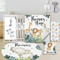 Custom Baby Crib Bedding Set - 5 Piece Nursery Crib Set Woodland Animals Design - Personalized Name Blanket with Dotted Backing, Crib Sheet, Changing Pad Cover, Pillow Cover, Rug for Newborns Color02