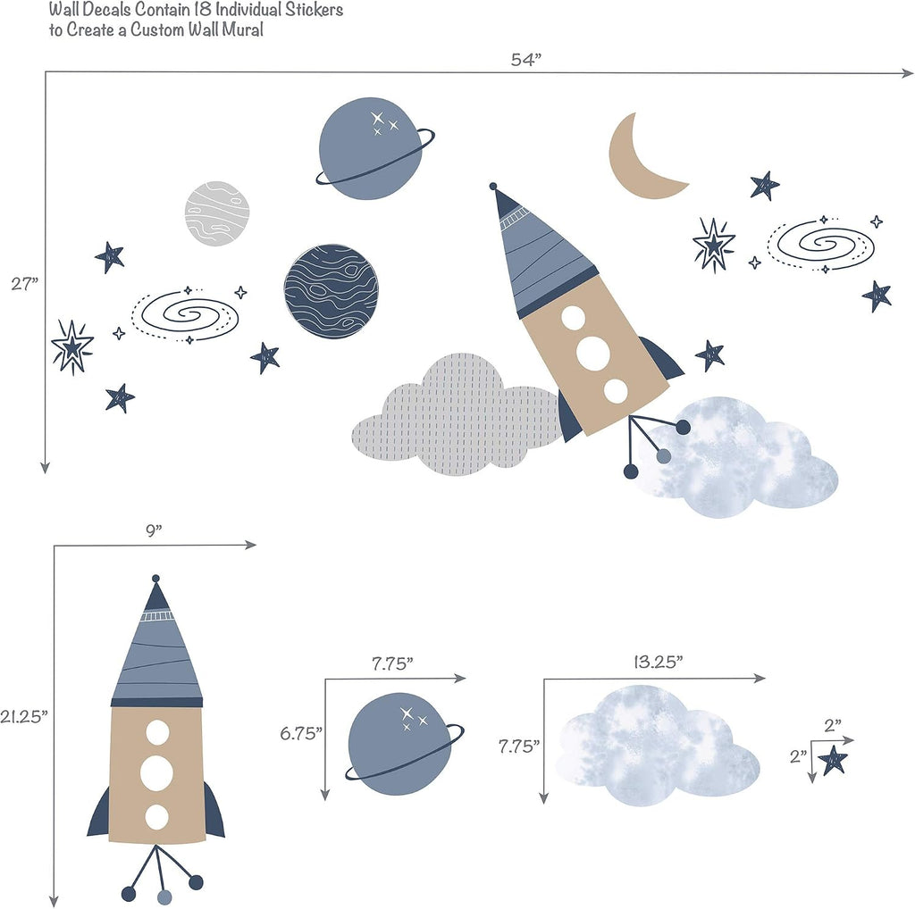 Lambs & Ivy Sky Rocket 5-Piece Blue Galaxy/Space Nursery Baby Crib Bedding Set