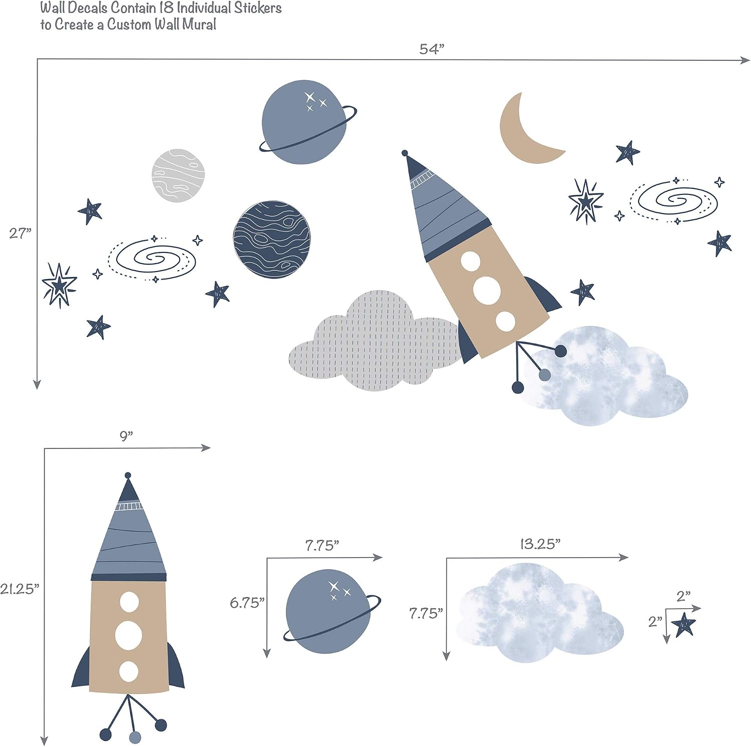 Lambs & Ivy Sky Rocket 5-Piece Blue Galaxy/Space Nursery Baby Crib Bedding Set