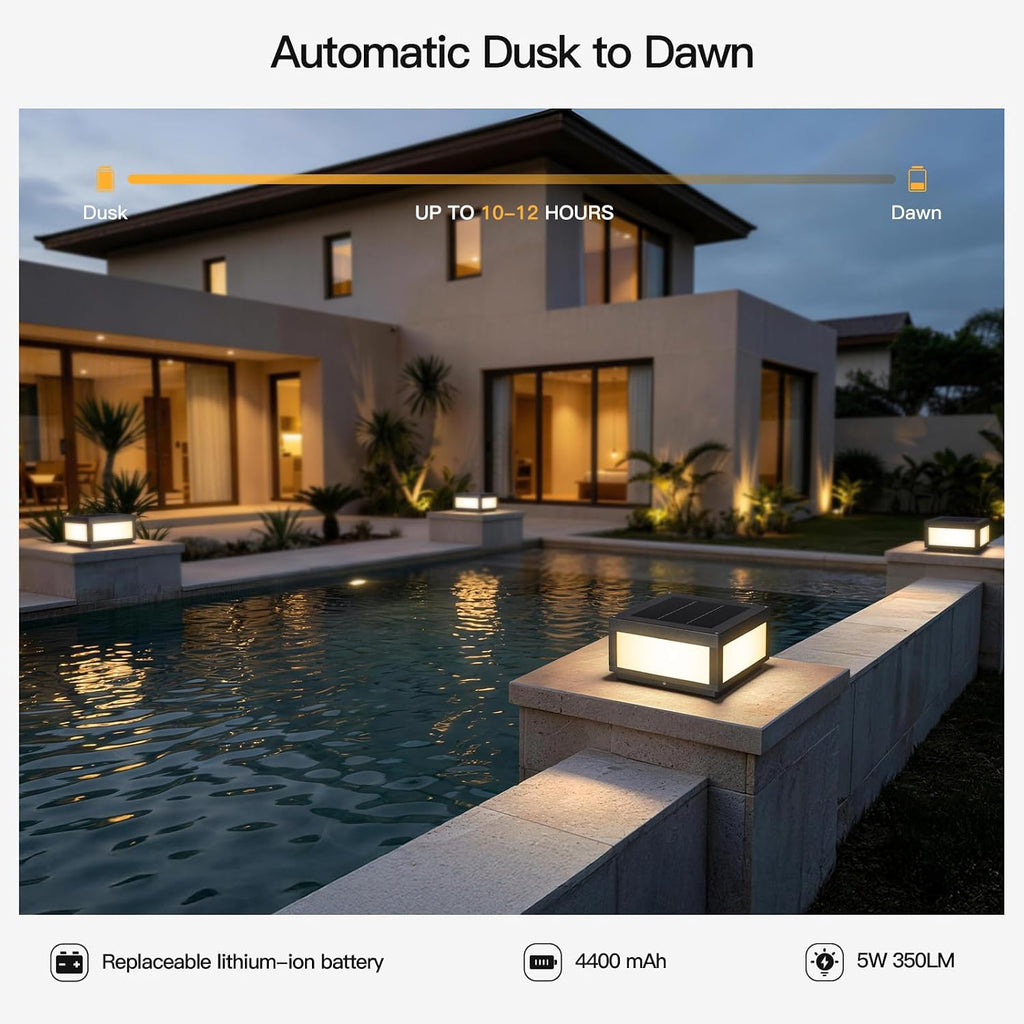 MVBT Large Solar Post Lights Outdoor, Square Solar Pillar Lights 12x12, Solar Power Column Light Waterproof, Modern Post Lamps Outdoor, Dusk to Dawn Lantern Column Lamp for Driveway Entrance Pillars