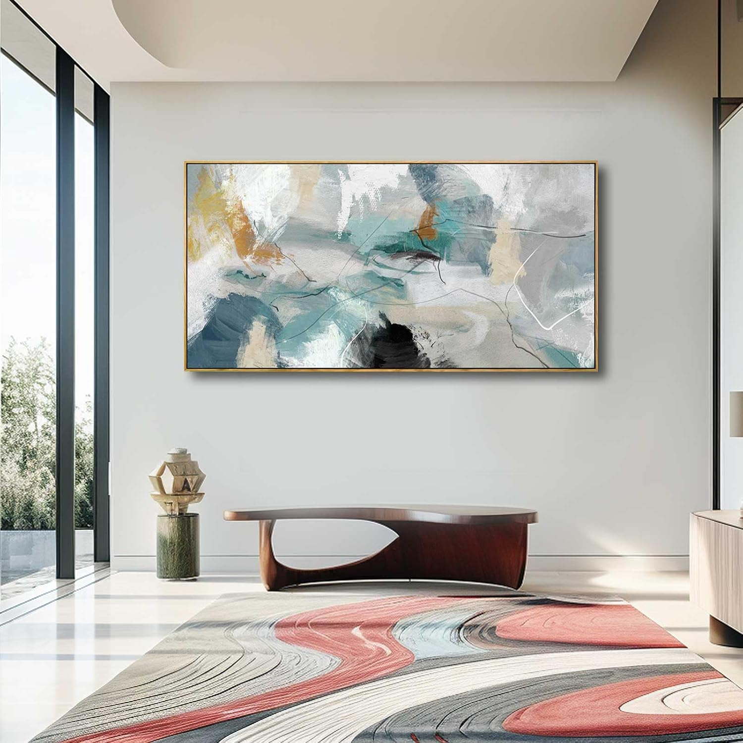 Kureful Large Canvas Wall Art Minimalist Decor Living Room Pictures Grey Wall Decor Hand Painted Artwork for Bedroom Kitchen Hotel Wall Decoration 30x60 Inch