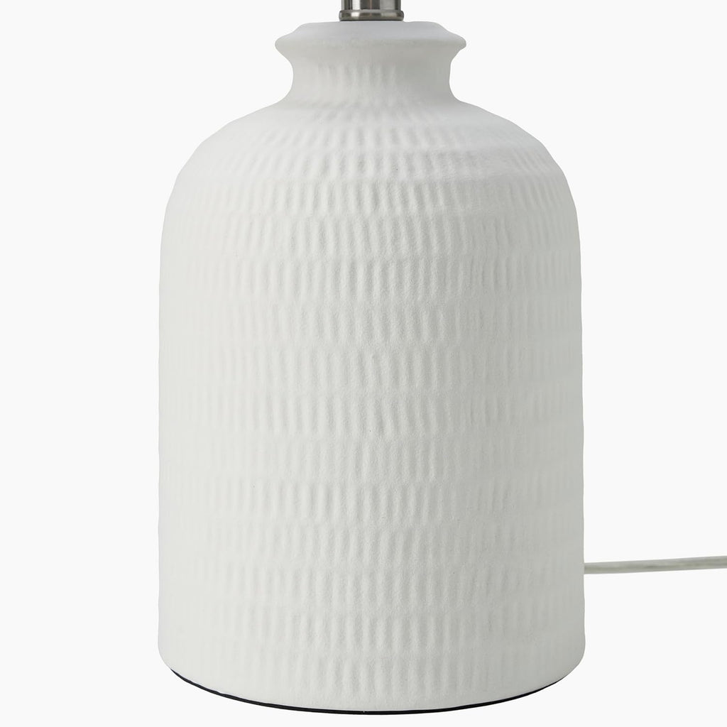 Nourison Home 24' White Farmhouse Textured Ceramic Table Lamp with Beige Linen Shade for Bedroom, Living Room,Entryway