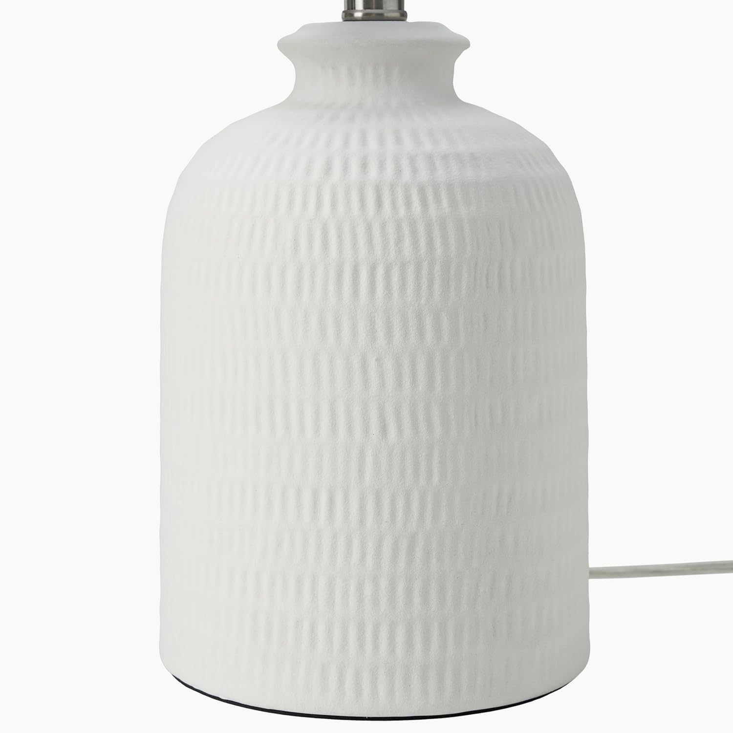 Nourison Home 24' White Farmhouse Textured Ceramic Table Lamp with Beige Linen Shade for Bedroom, Living Room,Entryway