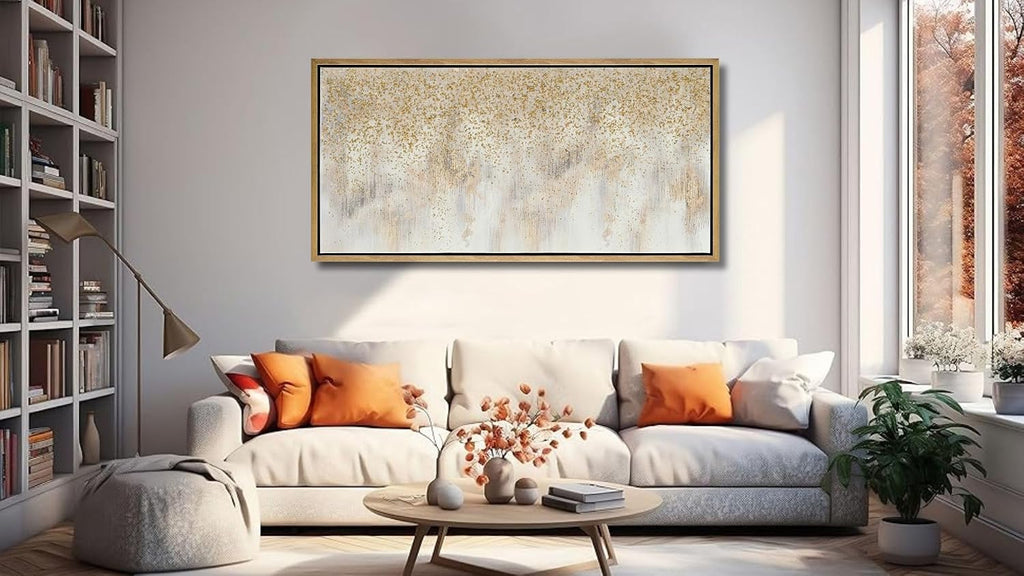 27'x56' Framed Gold Foil Abstract Wall Art,Modern Canvas Wall Paintings Abstract Artwork Large Painting for Bedroom Home Office Wall Decor