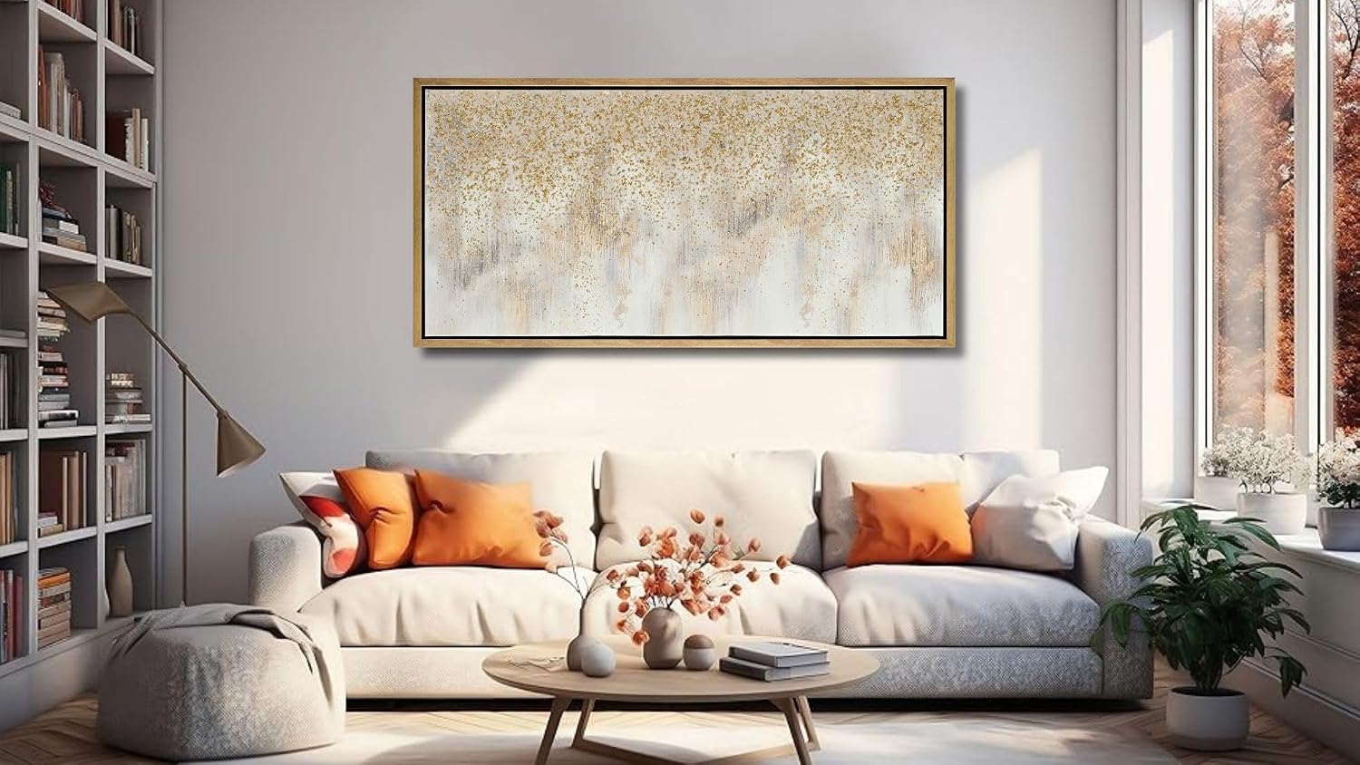 27'x56' Framed Gold Foil Abstract Wall Art,Modern Canvas Wall Paintings Abstract Artwork Large Painting for Bedroom Home Office Wall Decor