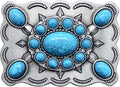Men's Western Belt Buckle - Vintage Turquoise with Native American & Cowboy Elements