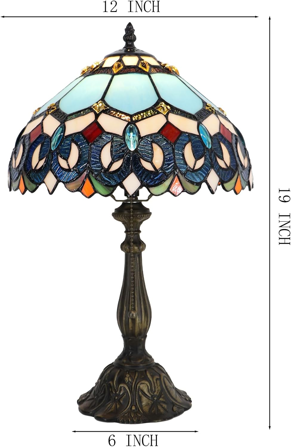 Tiffany Lamp Stained Glass Table Lamp Bedside Reading Light W12H19 Inches (Sapphire Style)