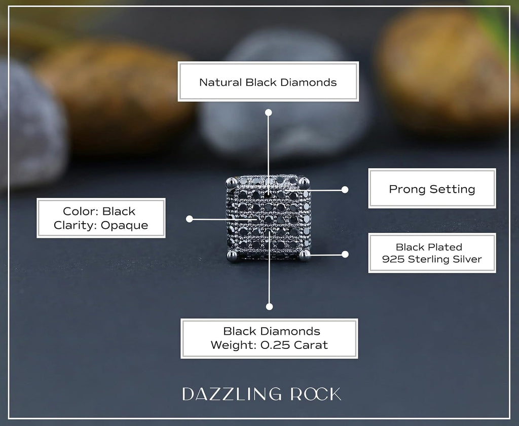 Dazzlingrock Collection 0.25 Ctw Round Black Diamond 7.4mm Hip Hop Stud (1Pc Only) in Black Plated 925 Sterling Silver, Screw Back,Unisex Design Ladies,Mens Real Diamond Earrings