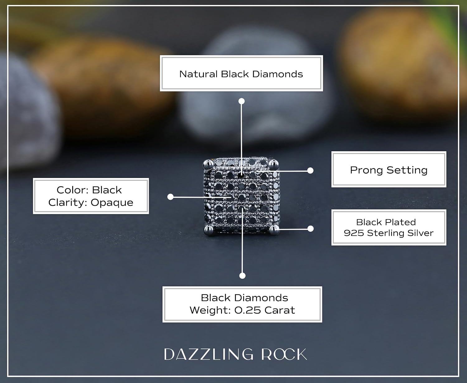 Dazzlingrock Collection 0.25 Ctw Round Black Diamond 7.4mm Hip Hop Stud (1Pc Only) in Black Plated 925 Sterling Silver, Screw Back,Unisex Design Ladies,Mens Real Diamond Earrings