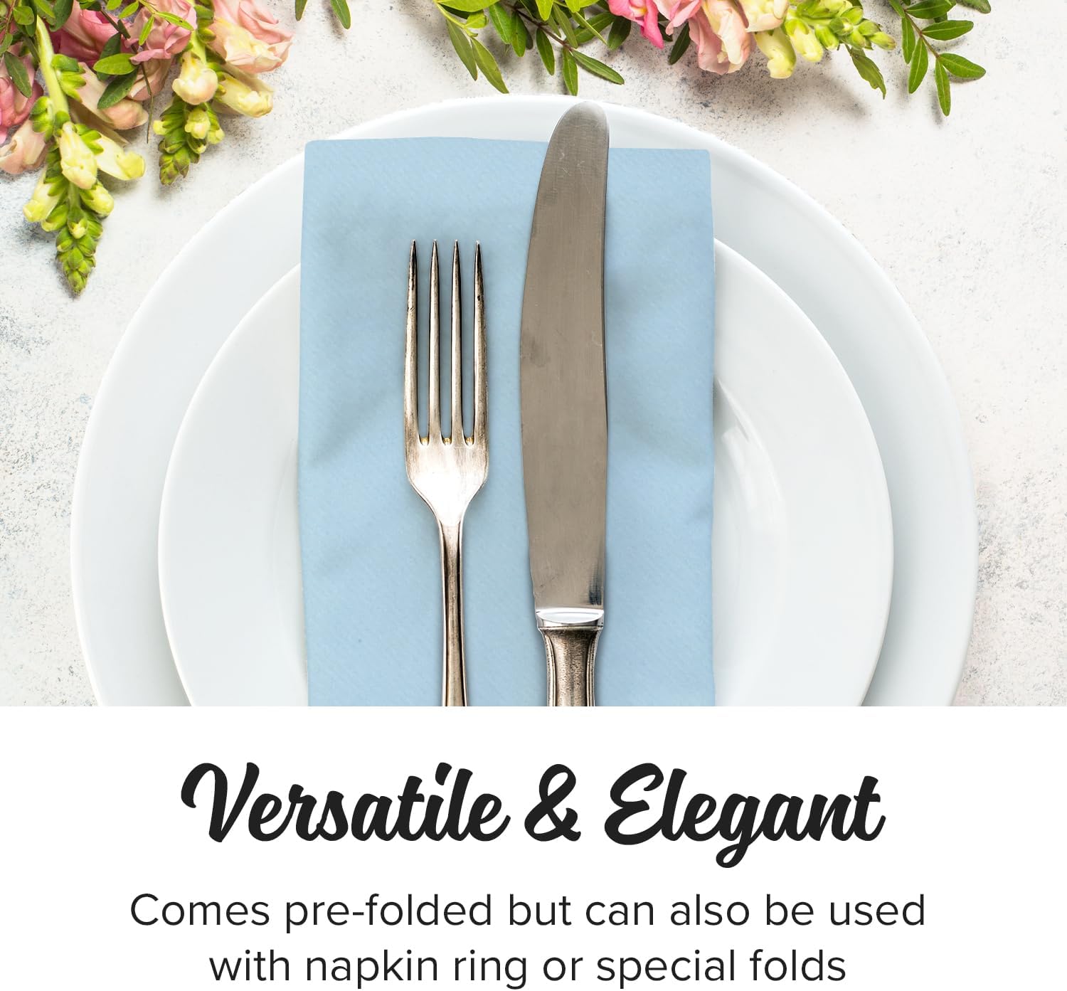 SimuLinen Light Blue Linen Feel Disposable Dinner Napkins - Cloth-Like Kosher Napkins for Celebrations, Weddings, and Showers, 16'x16', Box of 300