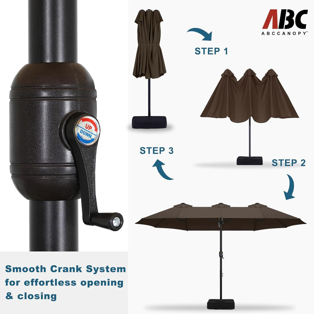 ABCCANOPY 15FT Double-Sided Aluminum Table Patio Umbrella Garden Large Umbrella,Swimming Pool 12+Colors,Brown
