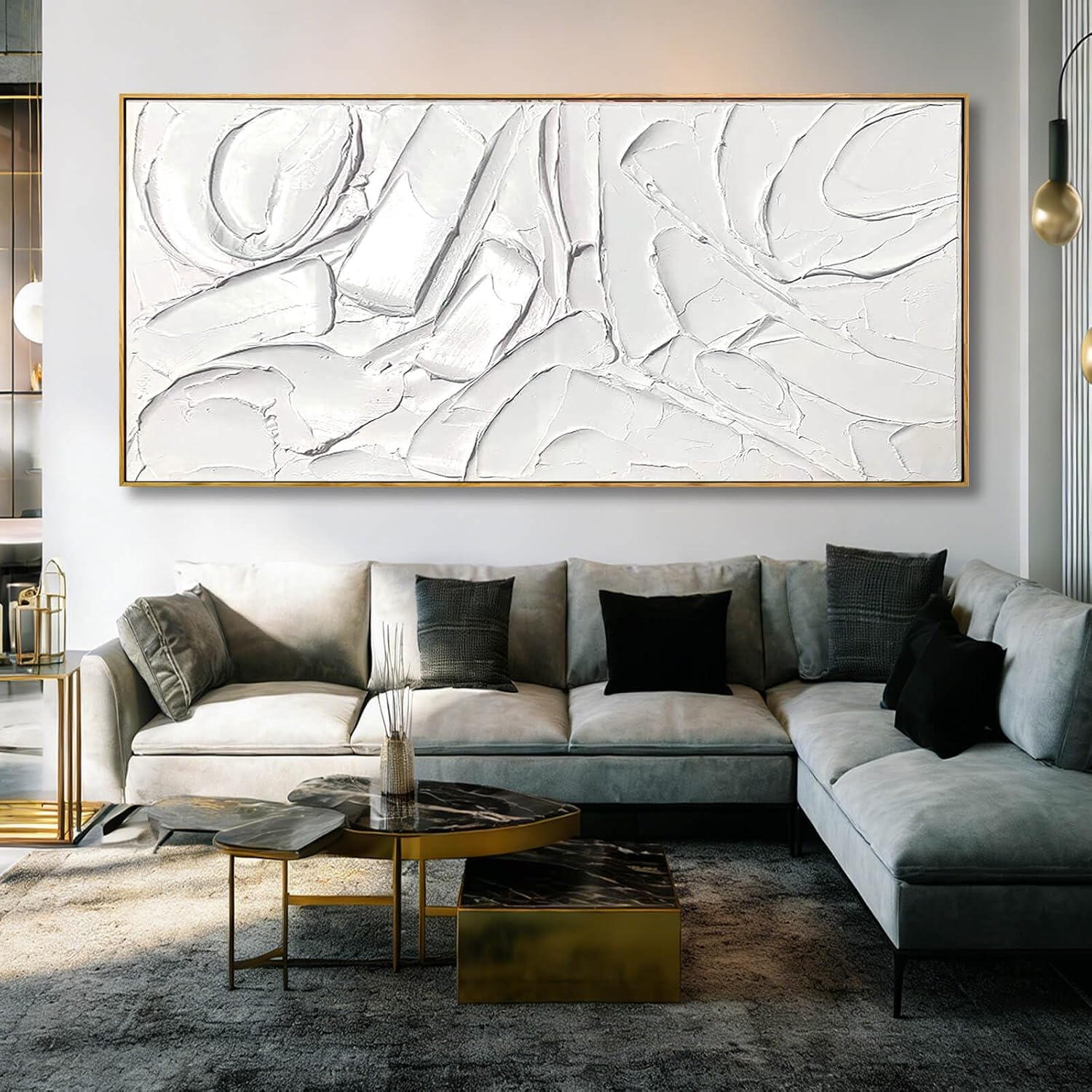 XIANSHOU Simple Hand Painted Wall Decor Abstract Canvas Paintings Modern Hanging Art 40'x86' Large Pictures for Living Room Bedroom