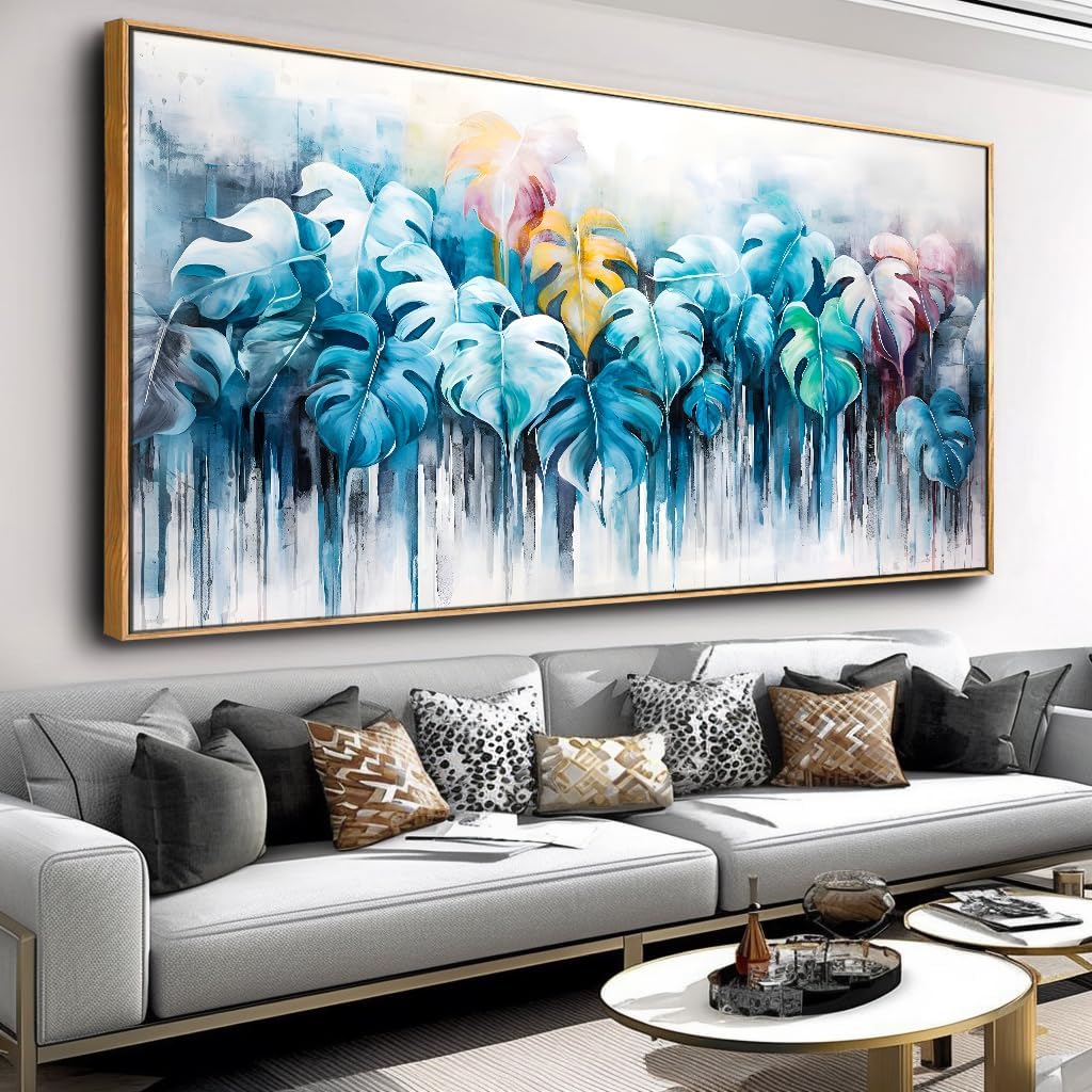 Wall Art Colorful Leaf Abstract Modern Artwork Canvas Painting for Bedroom Living Room Office Large Decor 24'x48' with Framed