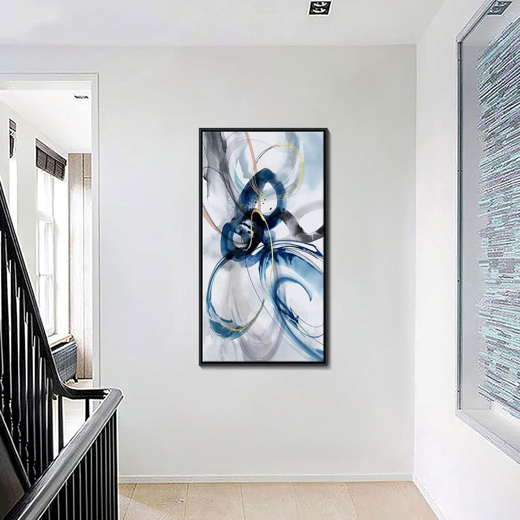 KLAKLA Large Wall Art for Living Room - Abstract Wall Decor Framed Picture Artwork for Wall Decorative Paintings Blue and White Modern Office Bedroom Art