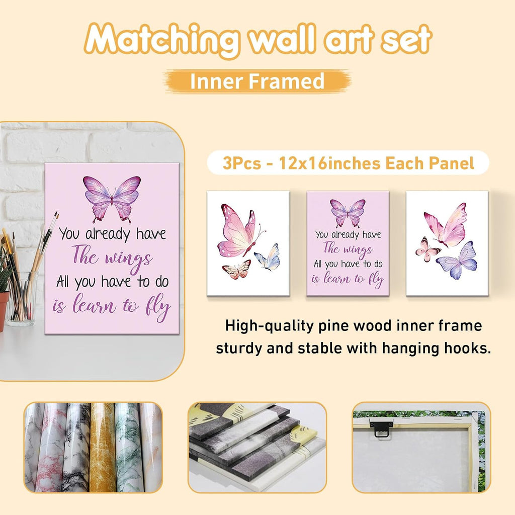 Terwex Personalized Baby Bedding Set, 5 Pcs Custom Infants Bedding Set with Infant Name, Double Layer Nursery Crib Set for Girls Boys, Customized Gifts for Toddler Baby Shower, Pink & Purple Butterfly