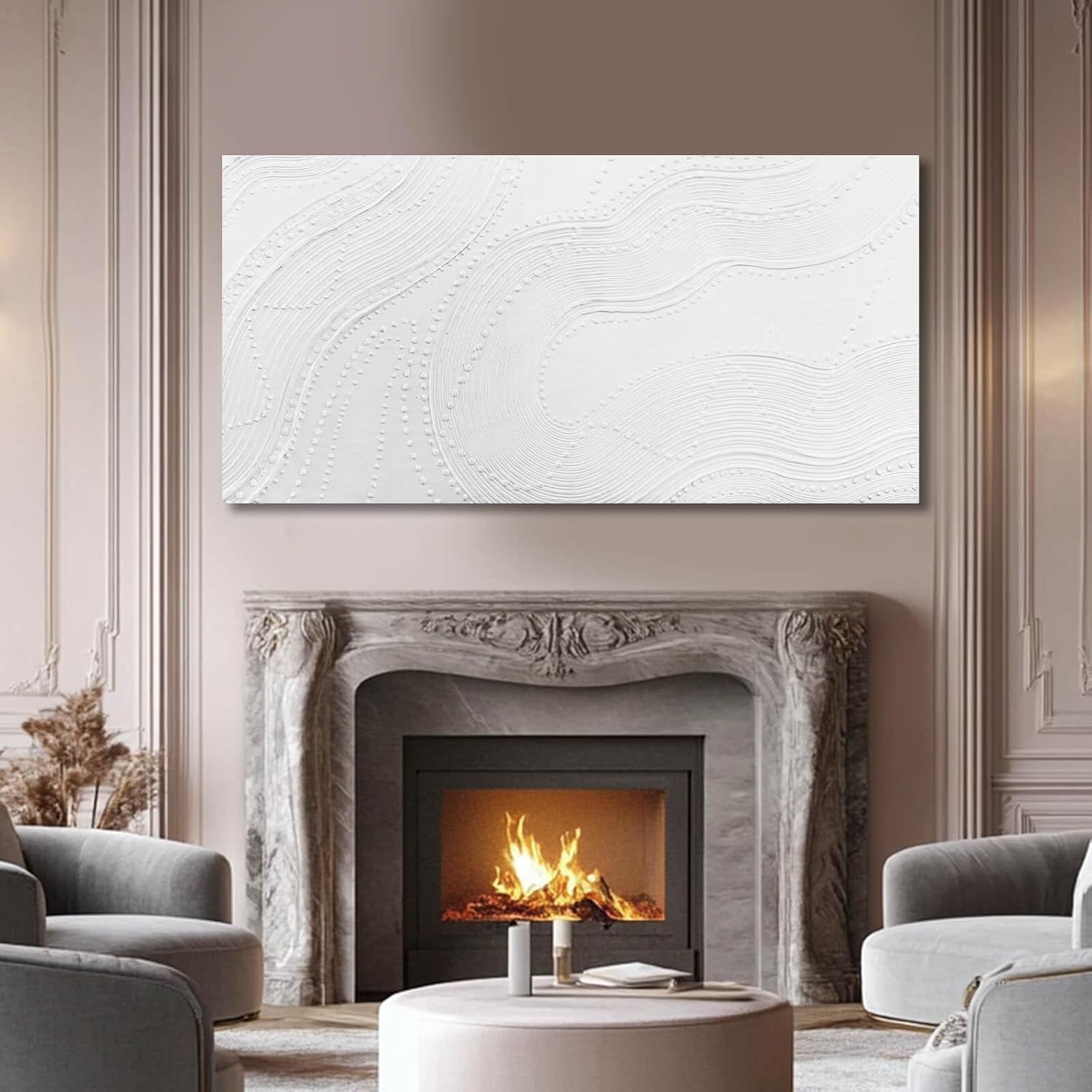 NBAODAN Large Wall Art Modern Canvas Picture Abstract Wall Decor White Line Art for Living Room Neutral Artwork for Office Bedroom 29'x58' Geometric Painting