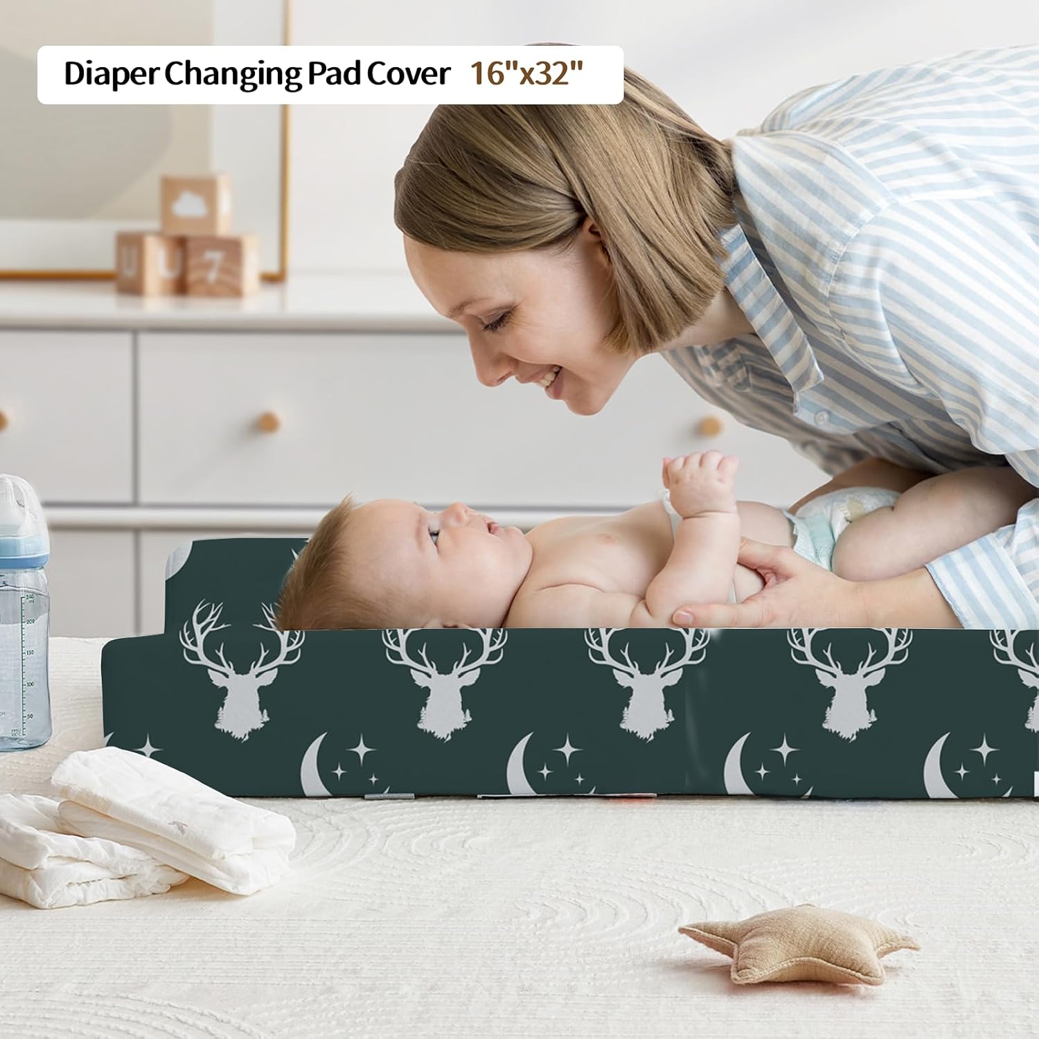 Personalized Baby Crib Bedding Set, Custom Name Nursery Bedding, Deer 5 Pcs Baby Bedding Set for Girl Boy, Double Layer Crib Set, Customized Gifts(Fixed Size)