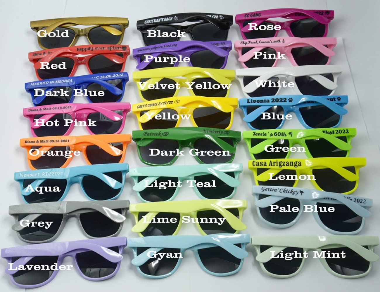 Personalized Sunglasses Bulk Party Favors Adult Gifts Custom Wedding/Bachelor/Birthday/Bridal/Groomman/Company Personalized Party Sunglasses Gifts for Guests (120PC Black)