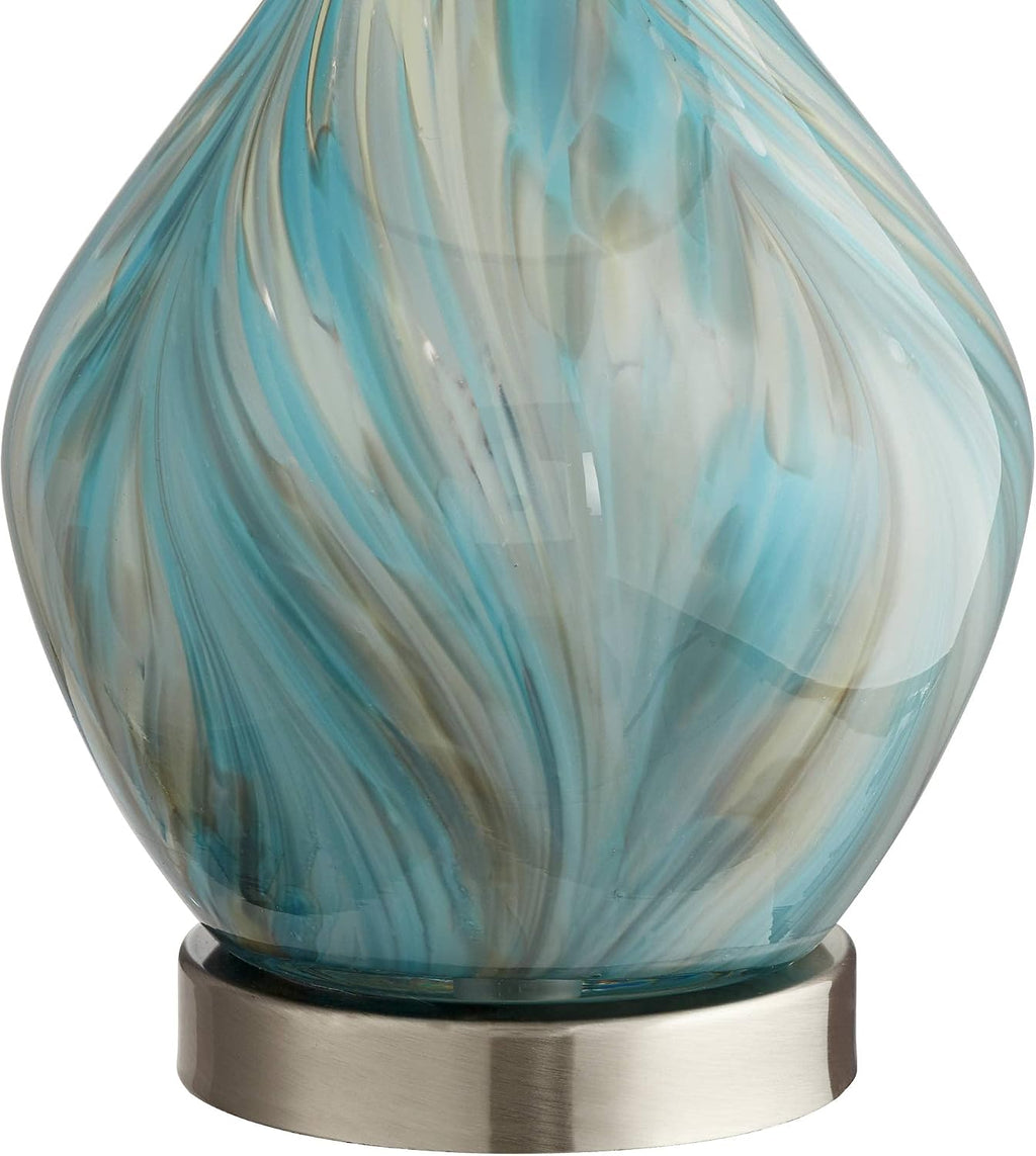 360 Lighting Cirrus Modern Style Accent Table Lamp 22' High Blue Gray Glazed Art Glass Off White Drum Shade Decor for Living Room Bedroom House Bedside Nightstand Home Office (Color May Vary)