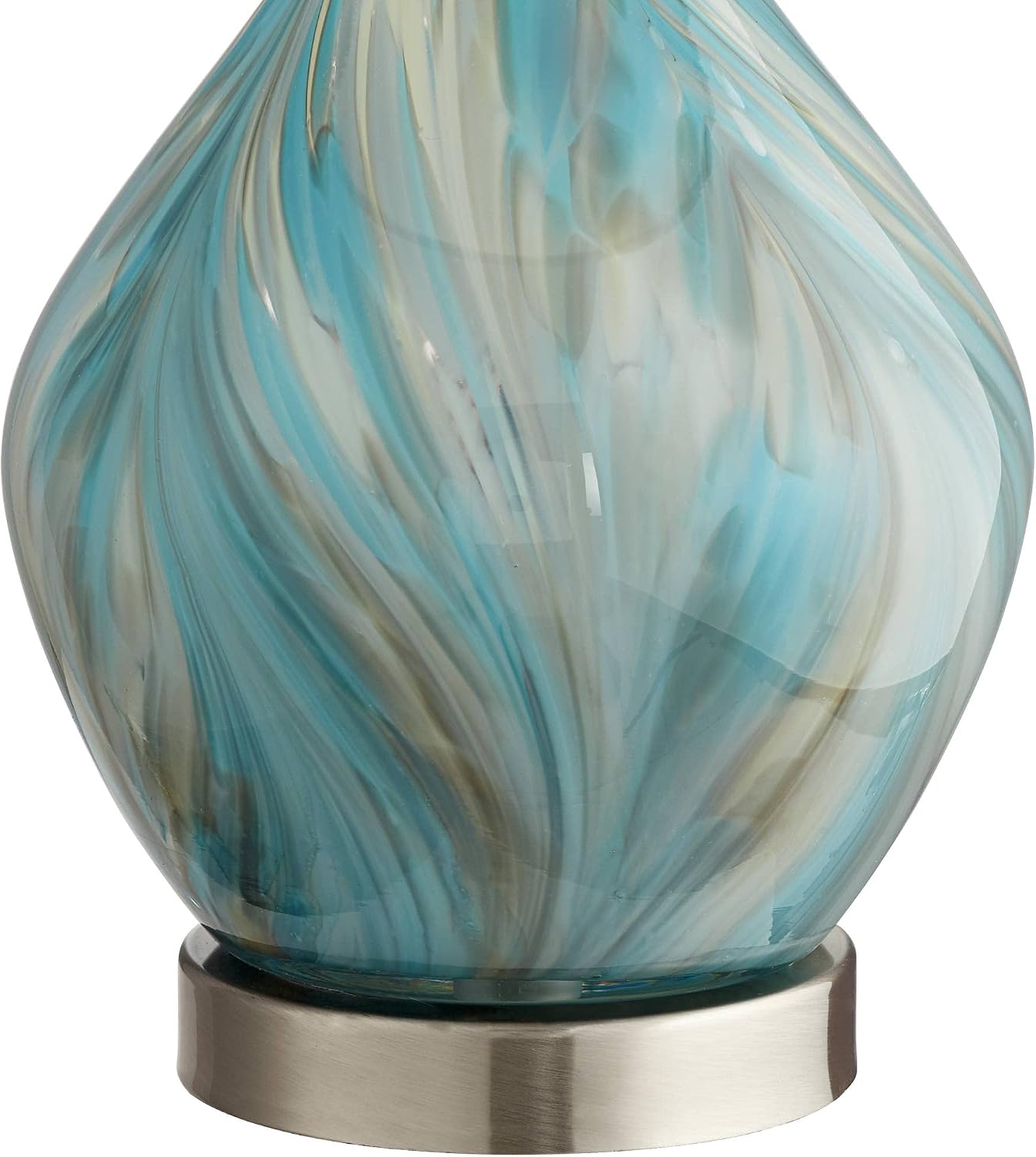 360 Lighting Cirrus Modern Style Accent Table Lamp 22' High Blue Gray Glazed Art Glass Off White Drum Shade Decor for Living Room Bedroom House Bedside Nightstand Home Office (Color May Vary)