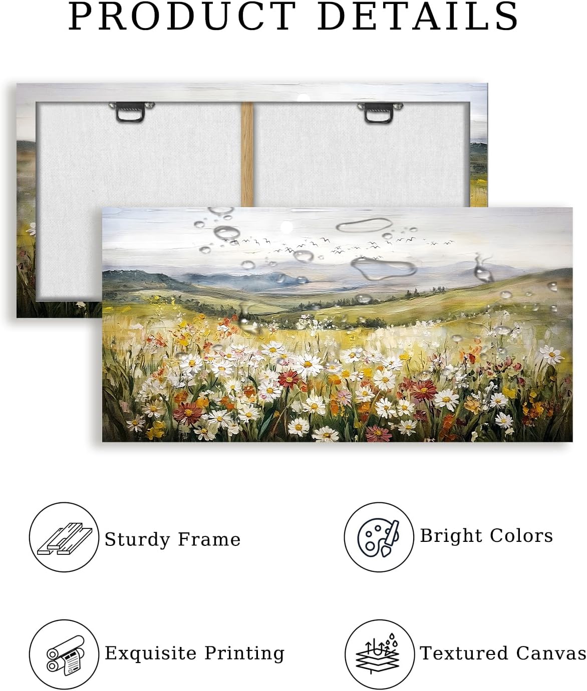 SERIMINO Nature Landscape Wall Art, Mountain Daisy Extra Large Artwork, Wildflower Meadow Rustic Home Decor Art Prints, French Country Aesthetic Paintings Wall Decor Living Room Dining Room 29X57 Inch