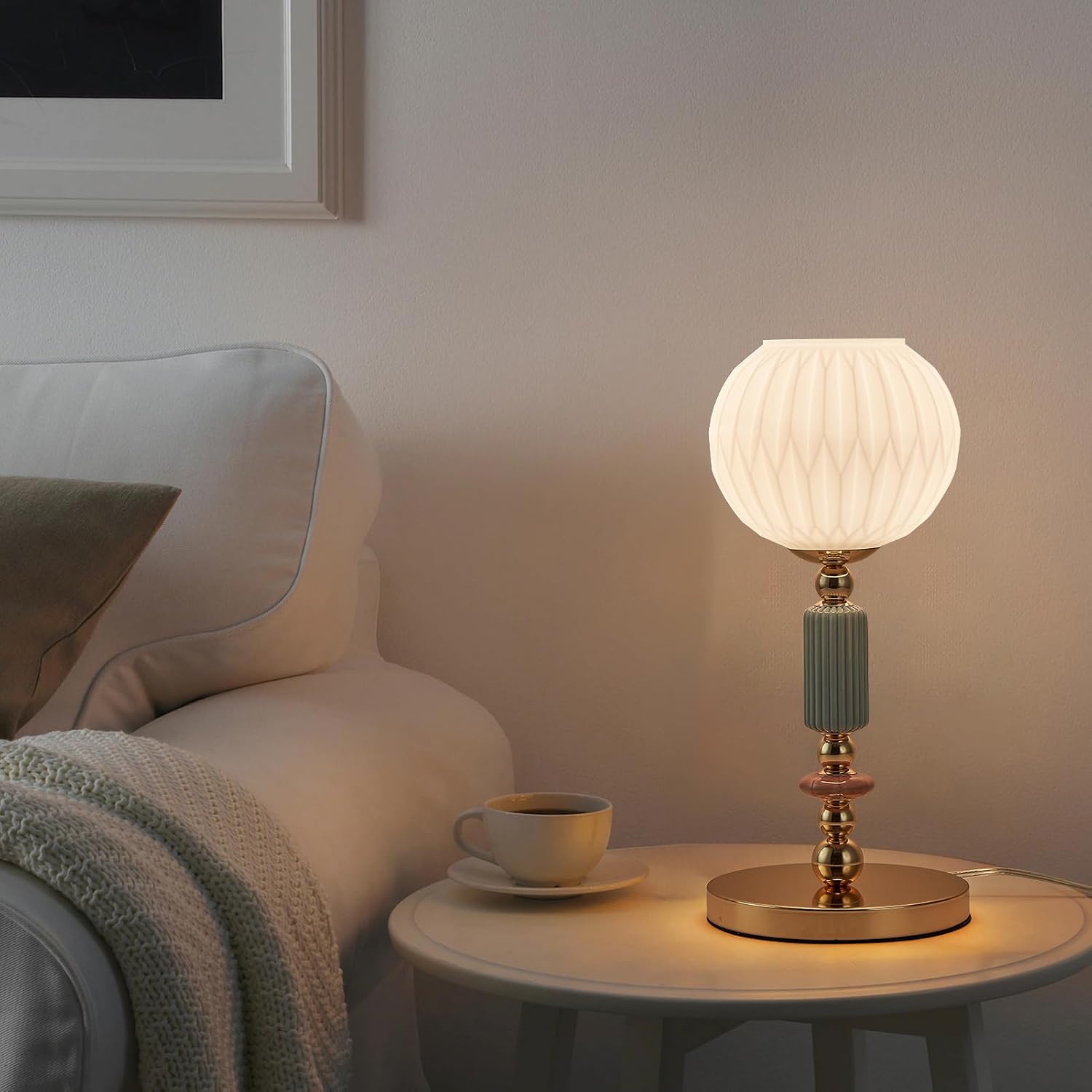 Modern Milk White Glass Table Lamp Bedside Nightstand Lamp Metal Desk Light with Plug Cord Switch for Bedroom Living Room Dining Room
