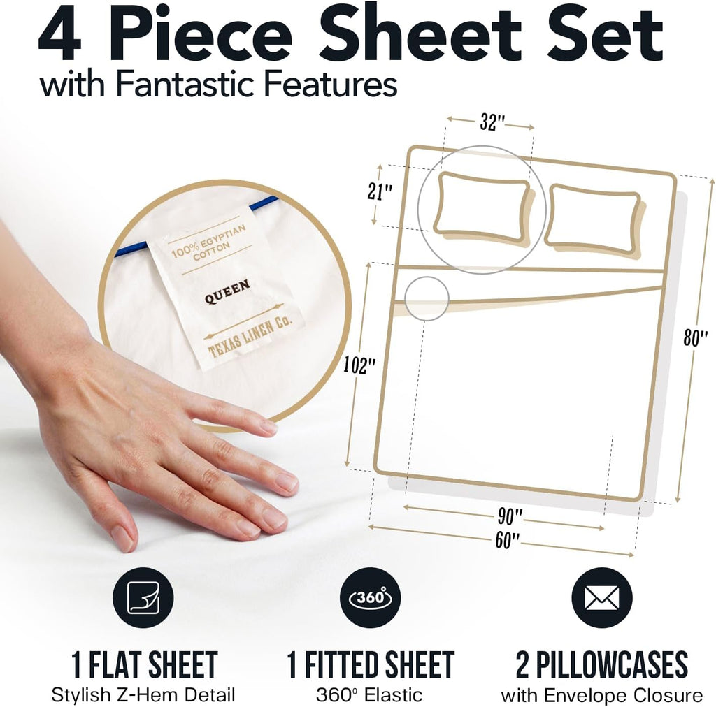 TEXAS LINEN CO. 100% Egyptian Cotton Queen Sheets Set - Luxury 1500 Series Couture Comfortin' Collection Egyptian Cotton Sheets Queen Size Bed Set (4 PC, Taupe), 17' Deep Pocket, Hotel Bedding Set