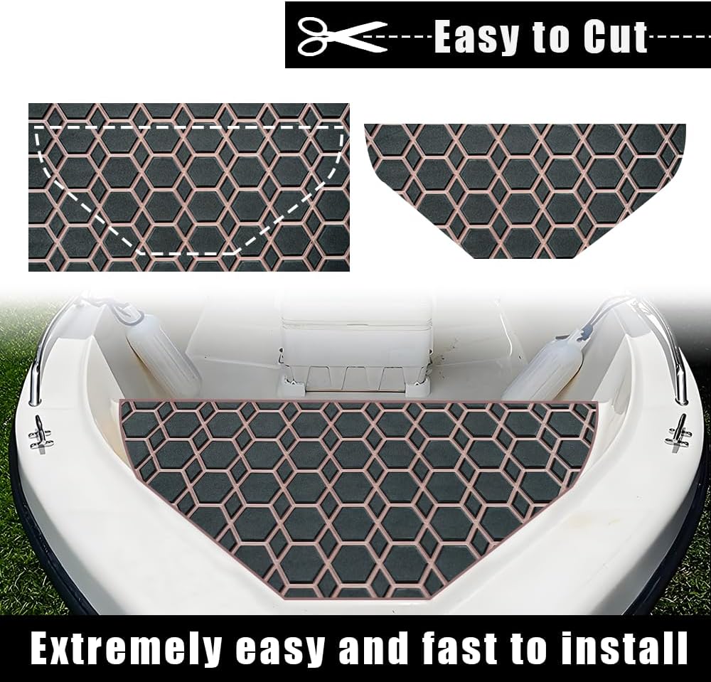 98.4'X43.31' Diamonds and Hexagons EVA Self-Adhesive Boat Flooring and Decorative Fish for Yacht Pool Boat Flooring Sheet Thick Non-Skid mat (Black and Dark Brown, 98.43'X38.58')
