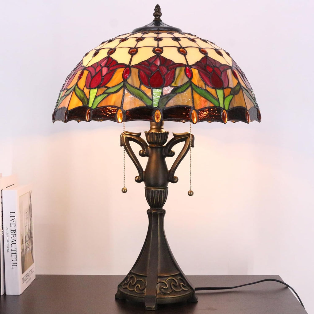 Table Lamp Base Replacement Only, Wide 6.6 Height 24 Inch, Fit for 12, 14, 16, 18 Inch Tiffany Style Stained Glass Lampshade, Dark Bronze Finish, Resin, Pull Chain Switch(O (W6.6H24 Inch))