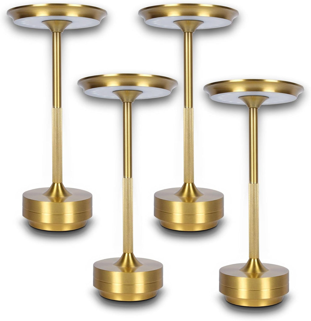 2026 Upgraded 6000mAH for longer battery life. LED Cordless Table Lamps Rechargeable, Portable ,Stepless Dimming Table Light with Memory Function, for Outdoor/Dinner/Patio/Restaurant, Gold (4pcs)