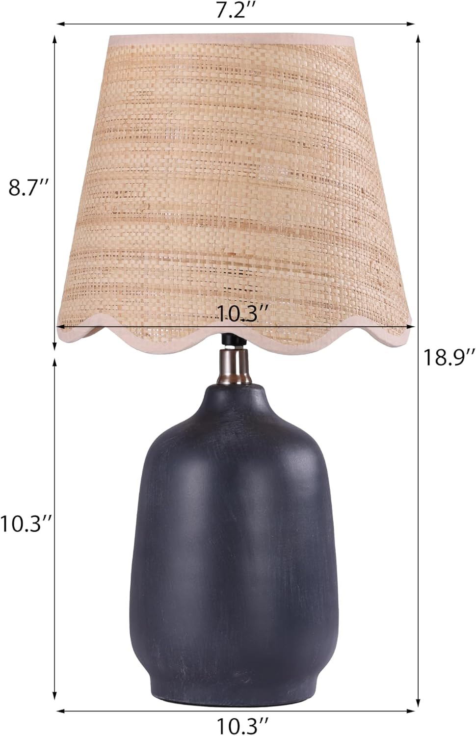 19' Boho Ceramic Table Lamp Set of 2, Handmade Ceramic Base with Rattan Shade, Farmhouse Plug-in Bedside Nightstand Lamps for Bedroom, Living Room, E26 Socket, Black