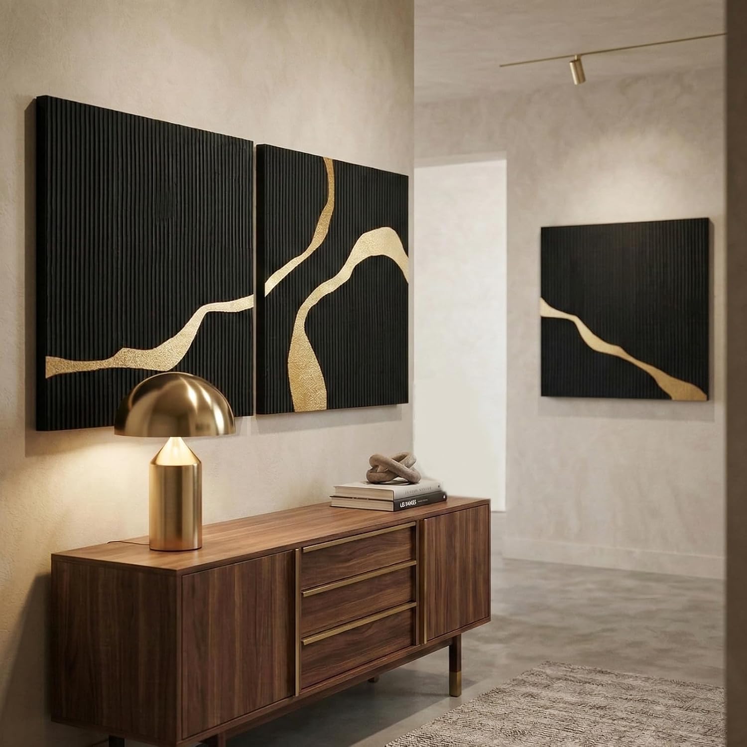 JUHOME 3-Piece Black Abstract Canvas Wall Art Set, 30x30 In Each, Modern Minimalist Textured Oil Painting Triptych for Living Room Bedroom Office Hotel Restaurant Decoration