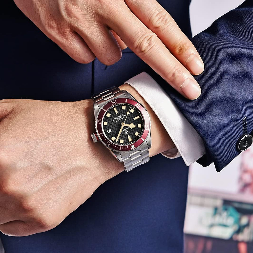 HaiQin Pagani Design 1671 V2 Classic Men's Automatic Watches Japanese NH35A Self-Winding Movement 100M Waterproof Mechanical Watch, Stainless Steel Aluminum Bezel Fashion Business Luminous Watch Date