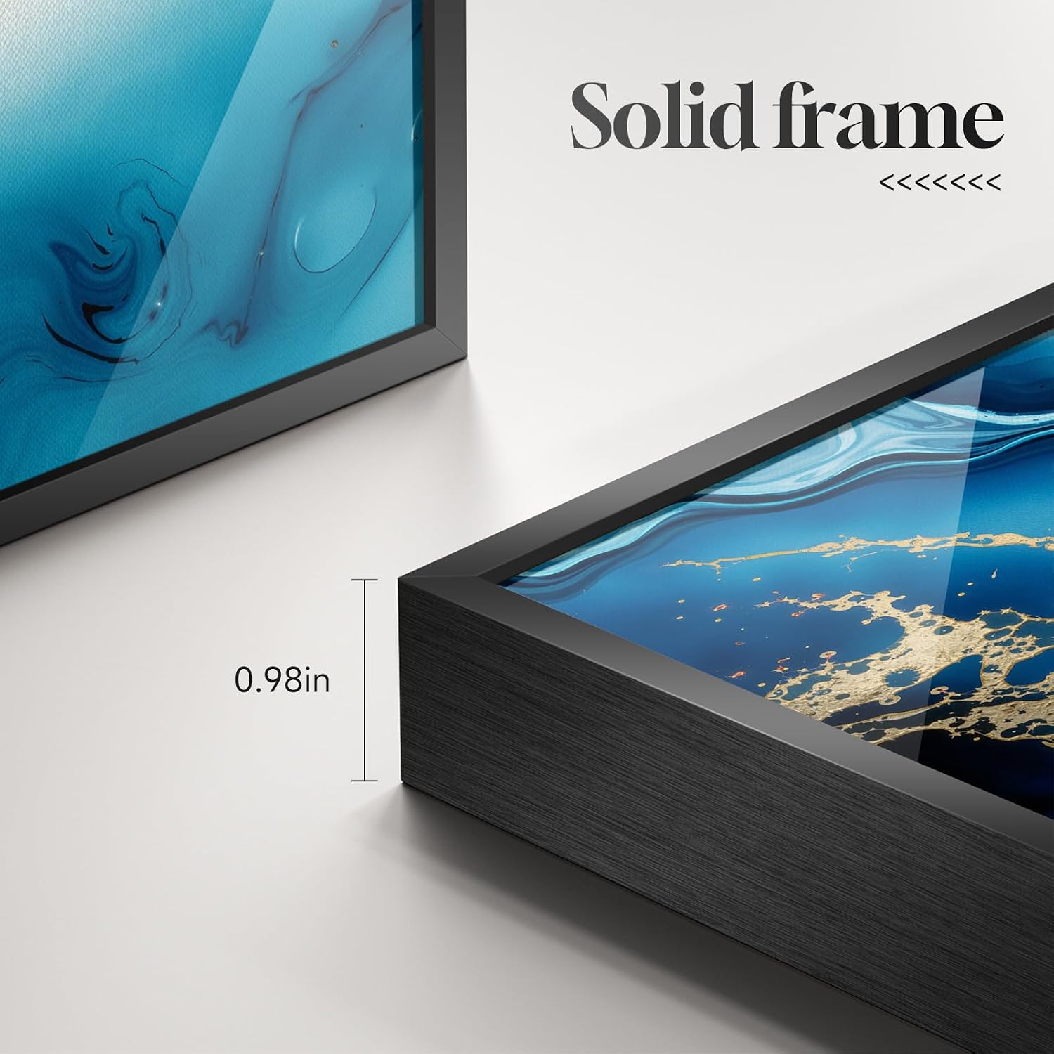 Large Framed Modern Elegant Abstract Wall Art for Living Room, 3 Piece Contemporary Blue and Gold Bright Prints Paintings Artwork for Walls, Luxury Pictures for Hallway Home Office Wall Decor 24x36 In