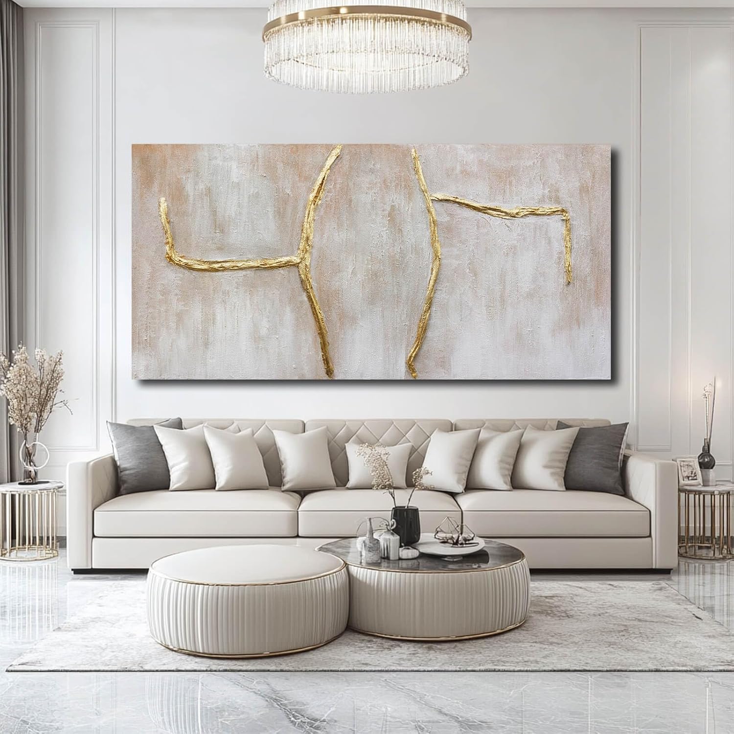 XIANSHOU Large Wall Art Canvas Pictures Gold Artwork Pink Wall Decor For Living Room Abstract Poster Arts for Office 29'x58'