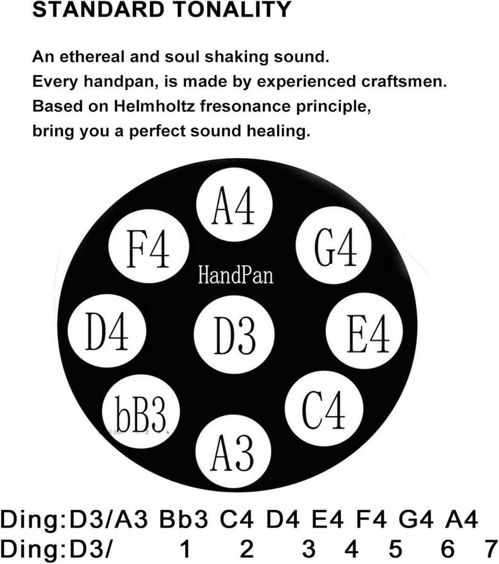 Handpan Drum for Adults, Handpan Drum Instrument in D Minor 9 Notes 22 Inches D3/A3 Bb3 C4 D4 E4 F4 G4 A4 Hand Pan with Carry Bags, Sheet Music, Drum Stand and Mallet