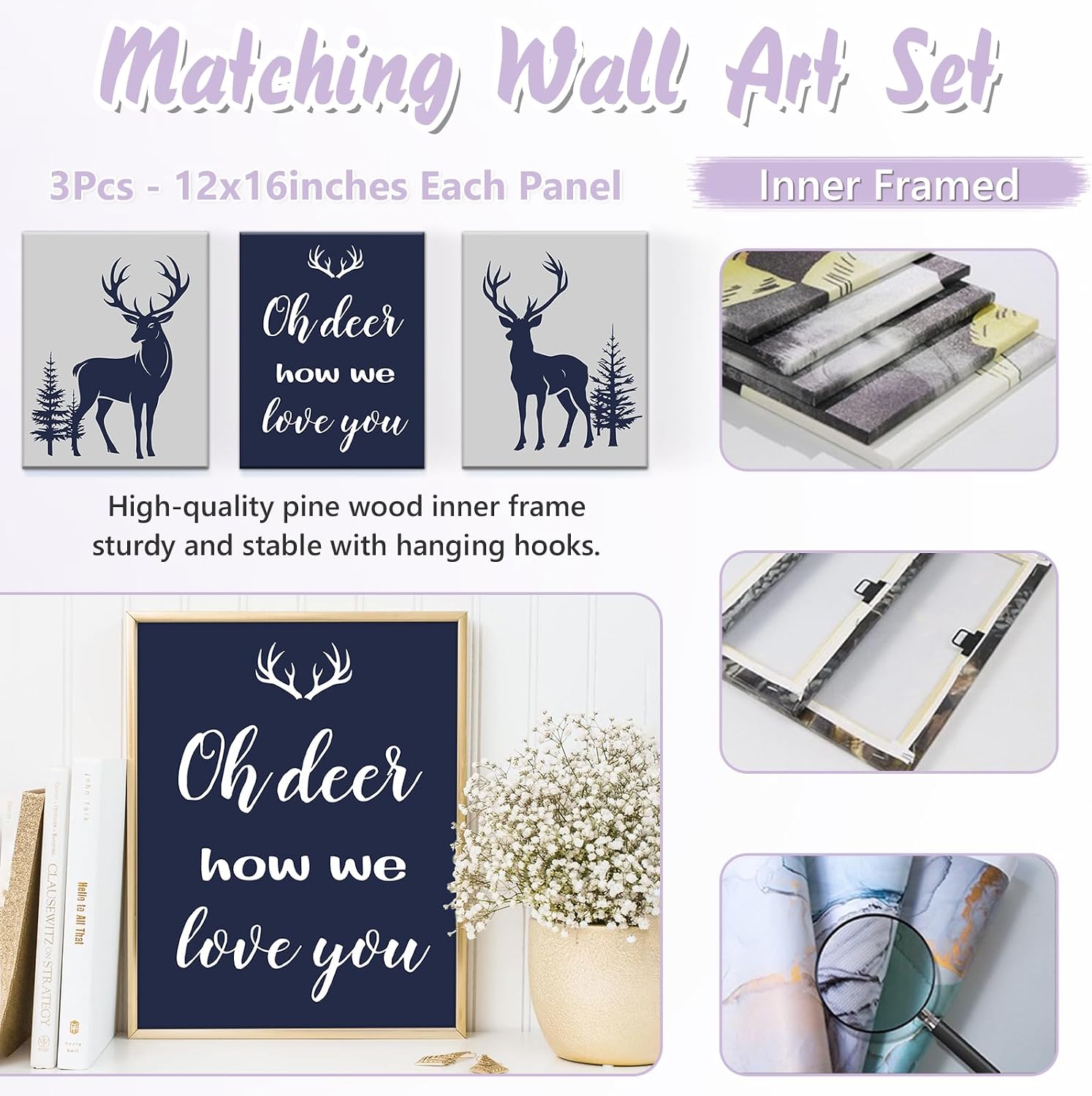 Personalized Baby Crib Bedding Set, 5 Pcs Custom Name Nursery Bedding Set for Girls Boys, Blue Woodland Deer Baby Crib Set for Toddlers Infants, Double Layer Bedding Crib Sets Customized Gifts