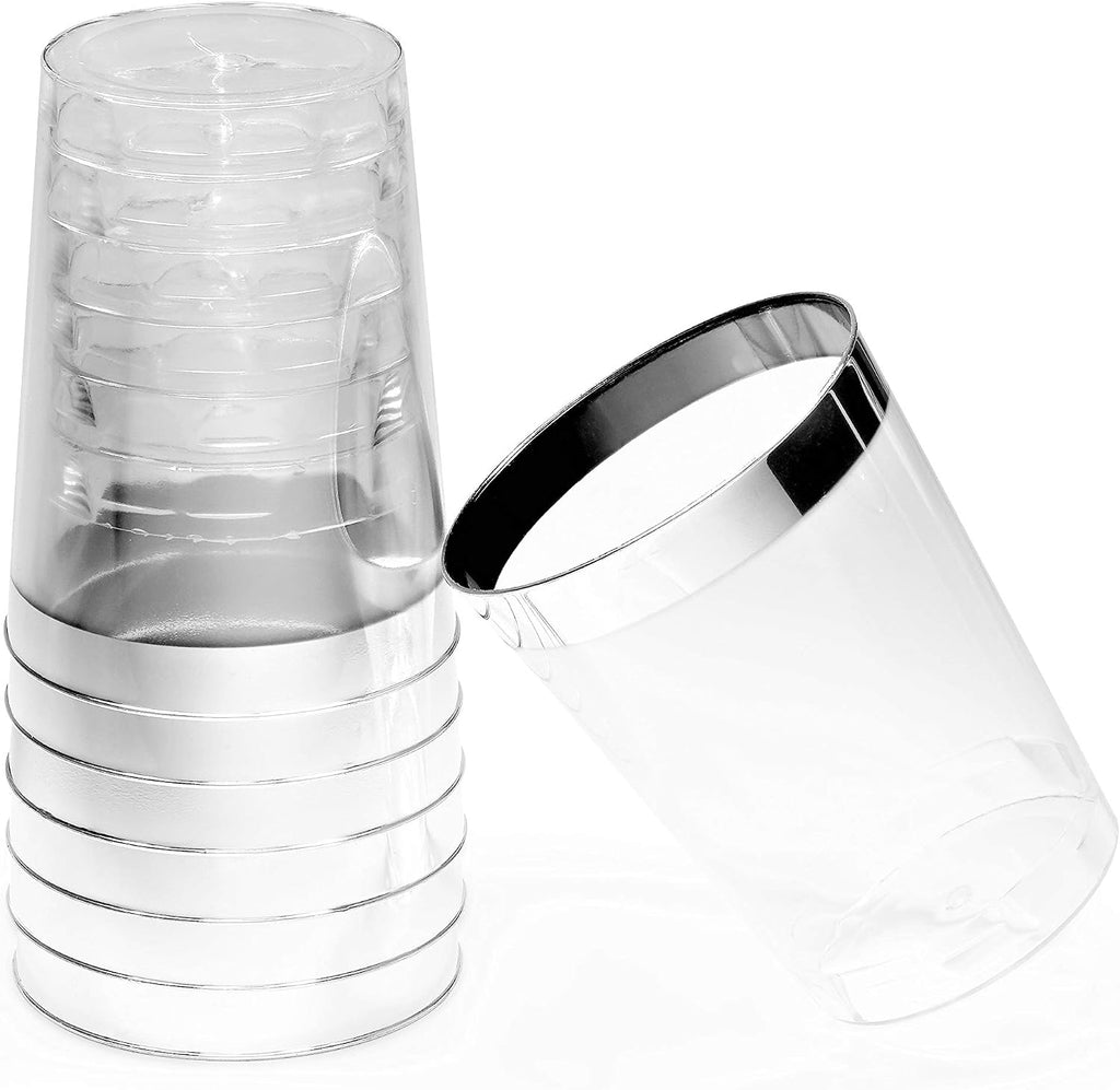 ' OCCASIONS ' 1080 pcs/120 Guest-Full Tableware Set-Wedding Disposable Plastic Plates, Silverware, Silver Rimmed Tumblers & Linen Feel Napkins w/napkin Rings(Combo C, White & Silver Rim)