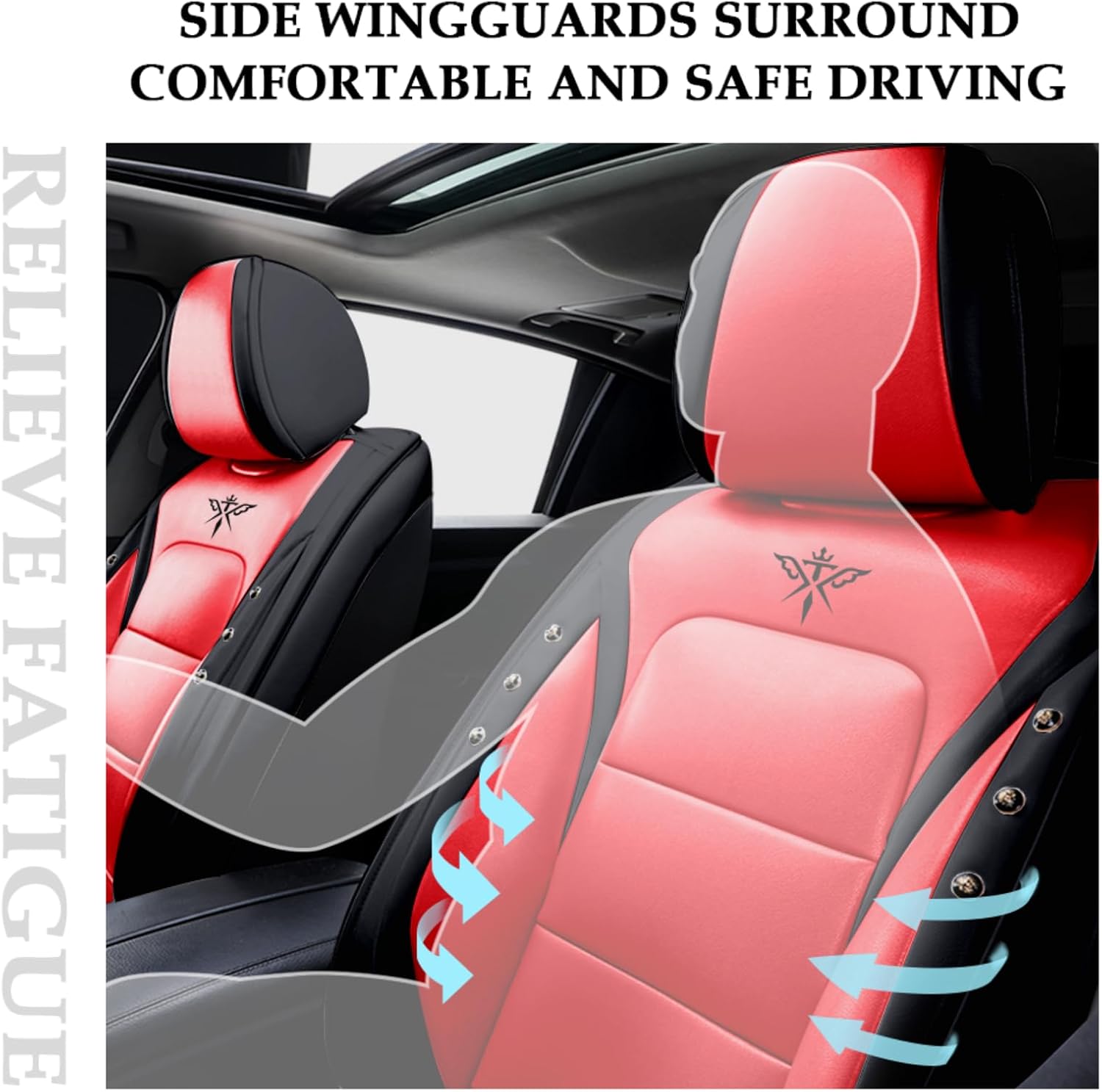 Seat Covers for Dodge Challenger 2009-2025, Luxury Leather & Waterproof, Full Set Custom Fit Car Seat Covers Automobile Interior(Black Red)